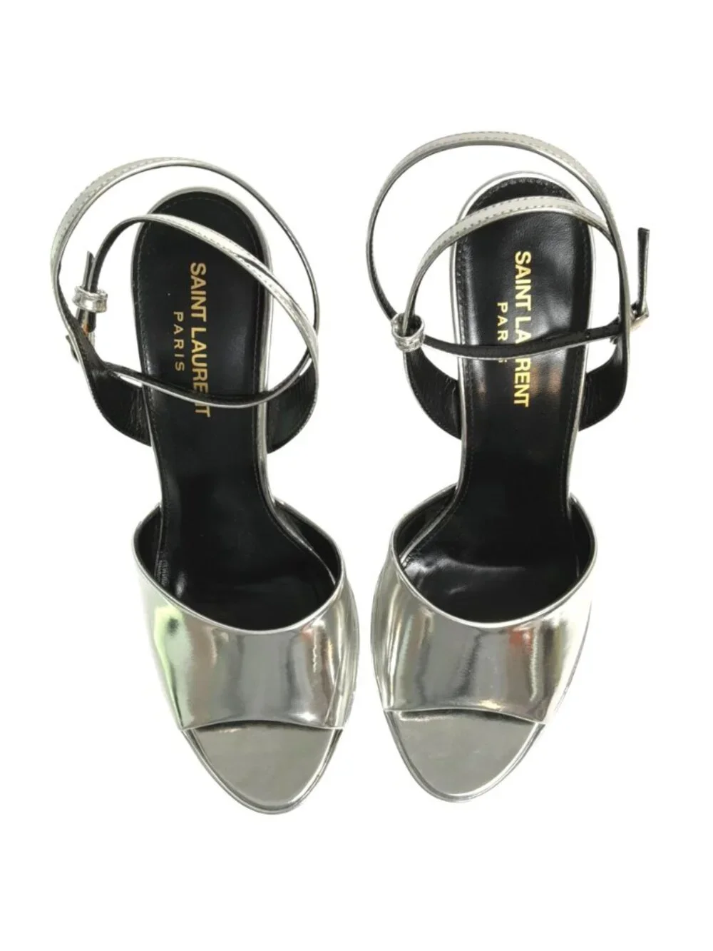 SAINT LAURENT Metallic Silver Leather "Jodie" Platform Open Toe Sandals sz 38.5 - Picture 7 of 10